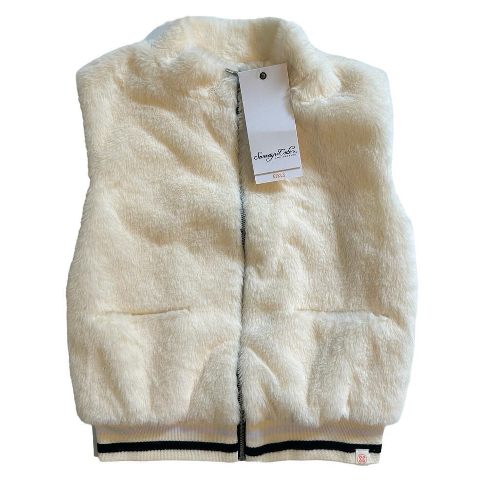 NWT Sovereign Code Girls' Hermine Faux Fur Vest Off White 7